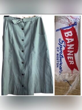 Vintage Khaki Green Banner Sportswear of Boston A-Line Buttoned Skirt (modern 2)